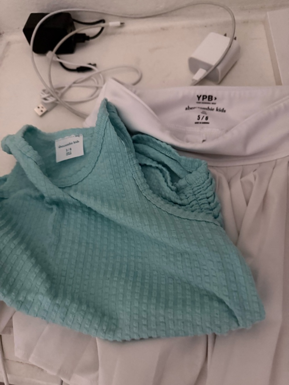 abercrombie kids aqua tank and white pleated skirt set
